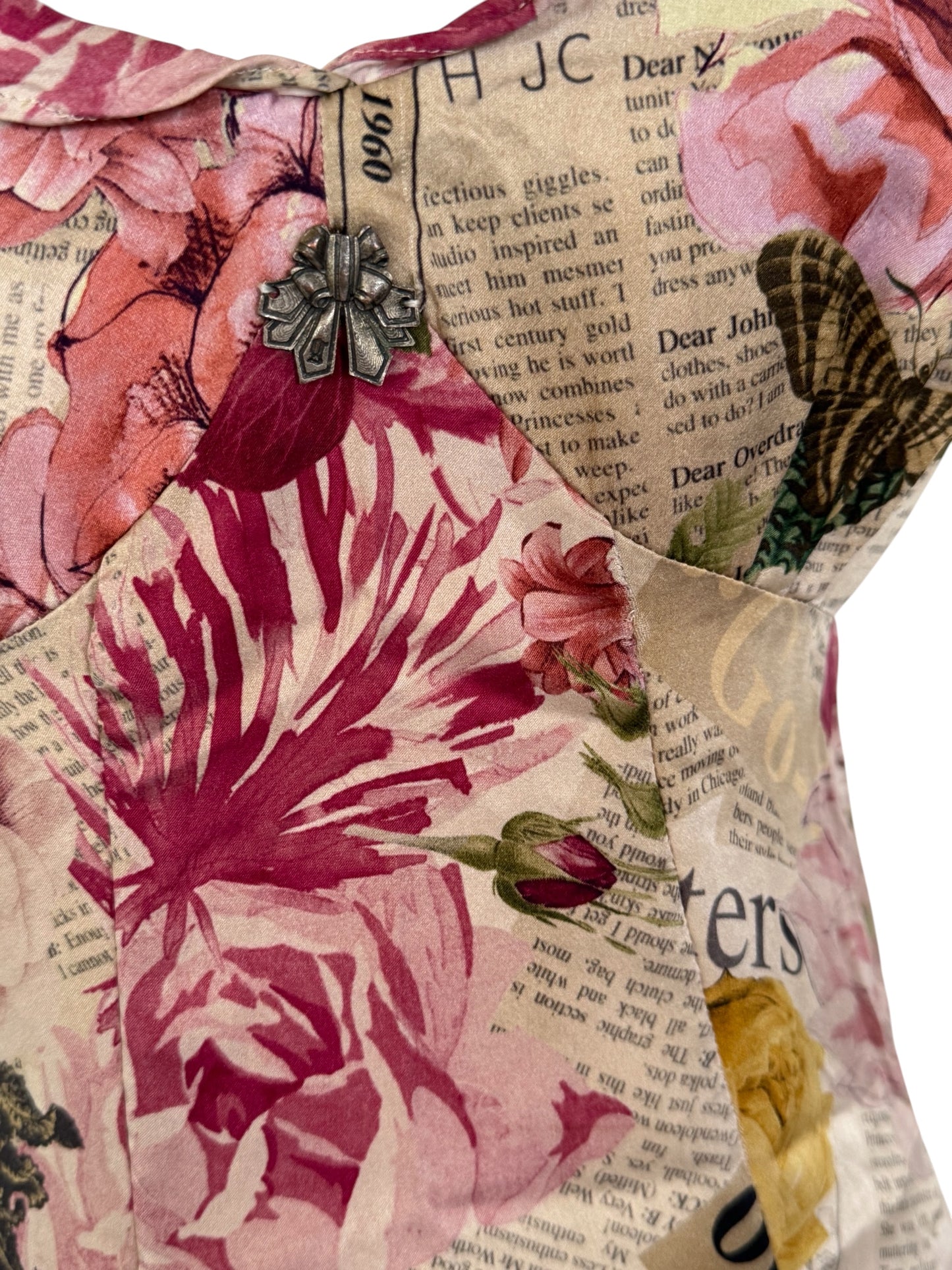 John Galliano Iconic Gazette Newspaper Floral 100% Silk Dress (Size XS)