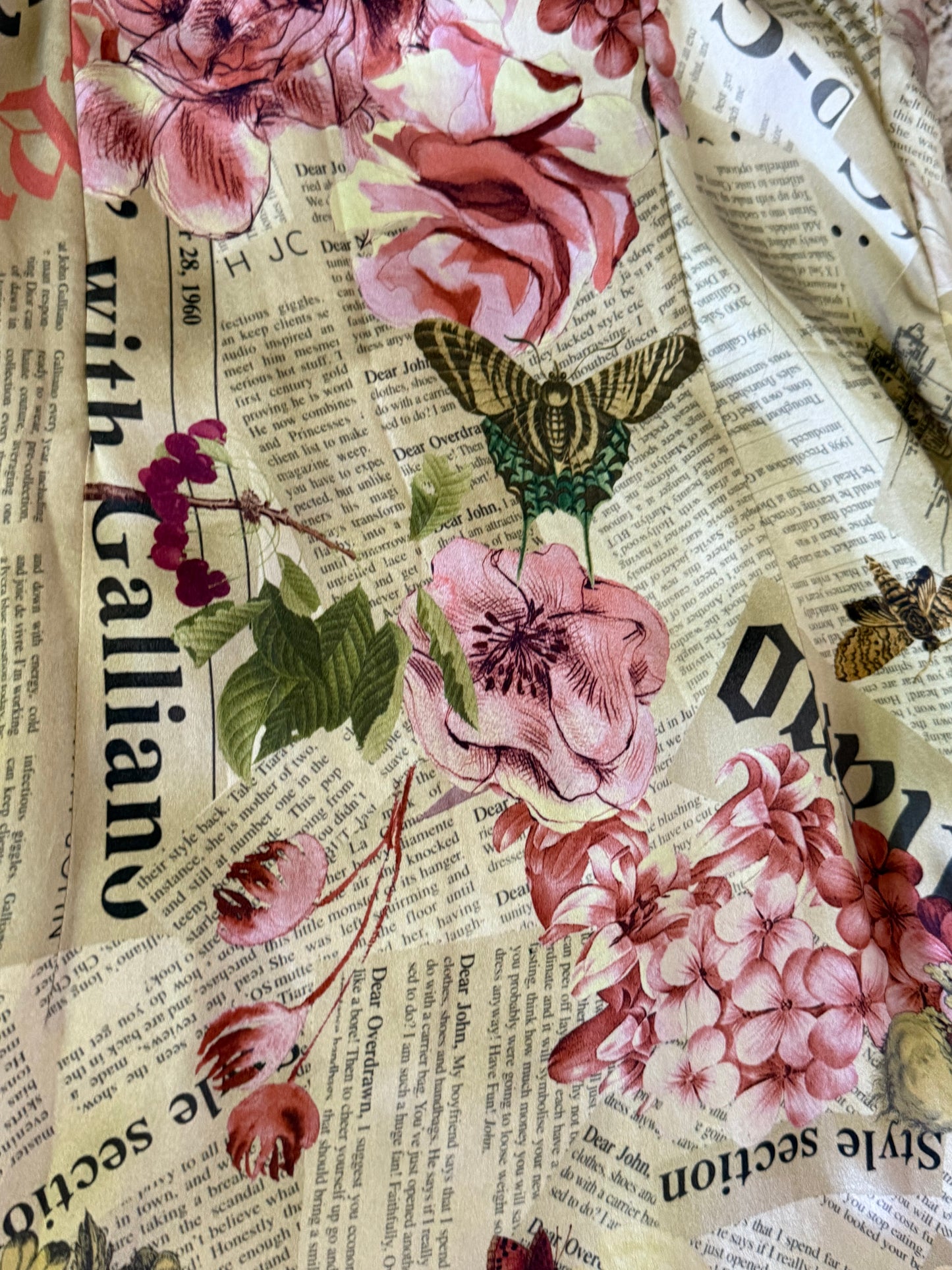 John Galliano Iconic Gazette Newspaper Floral 100% Silk Dress (Size XS-S)