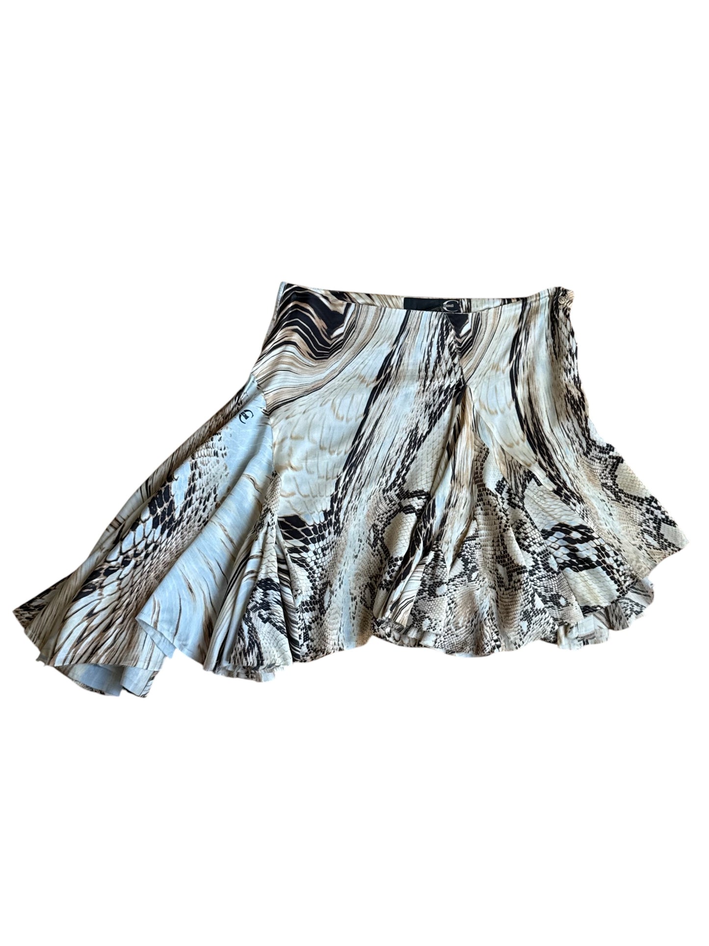 Cavalli 2000’s Snake Print Asymmetrical Silk Skirt