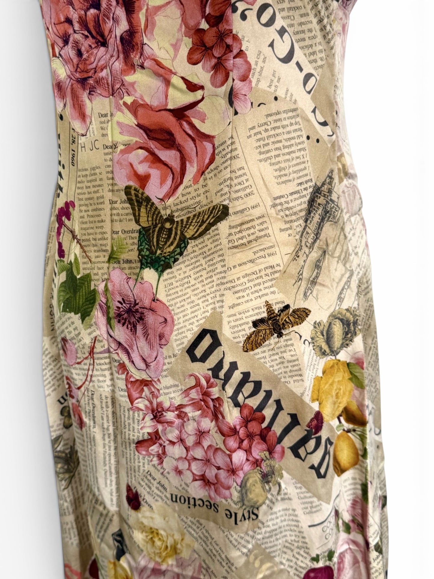 John Galliano Iconic Gazette Newspaper Floral 100% Silk Dress (Size XS)