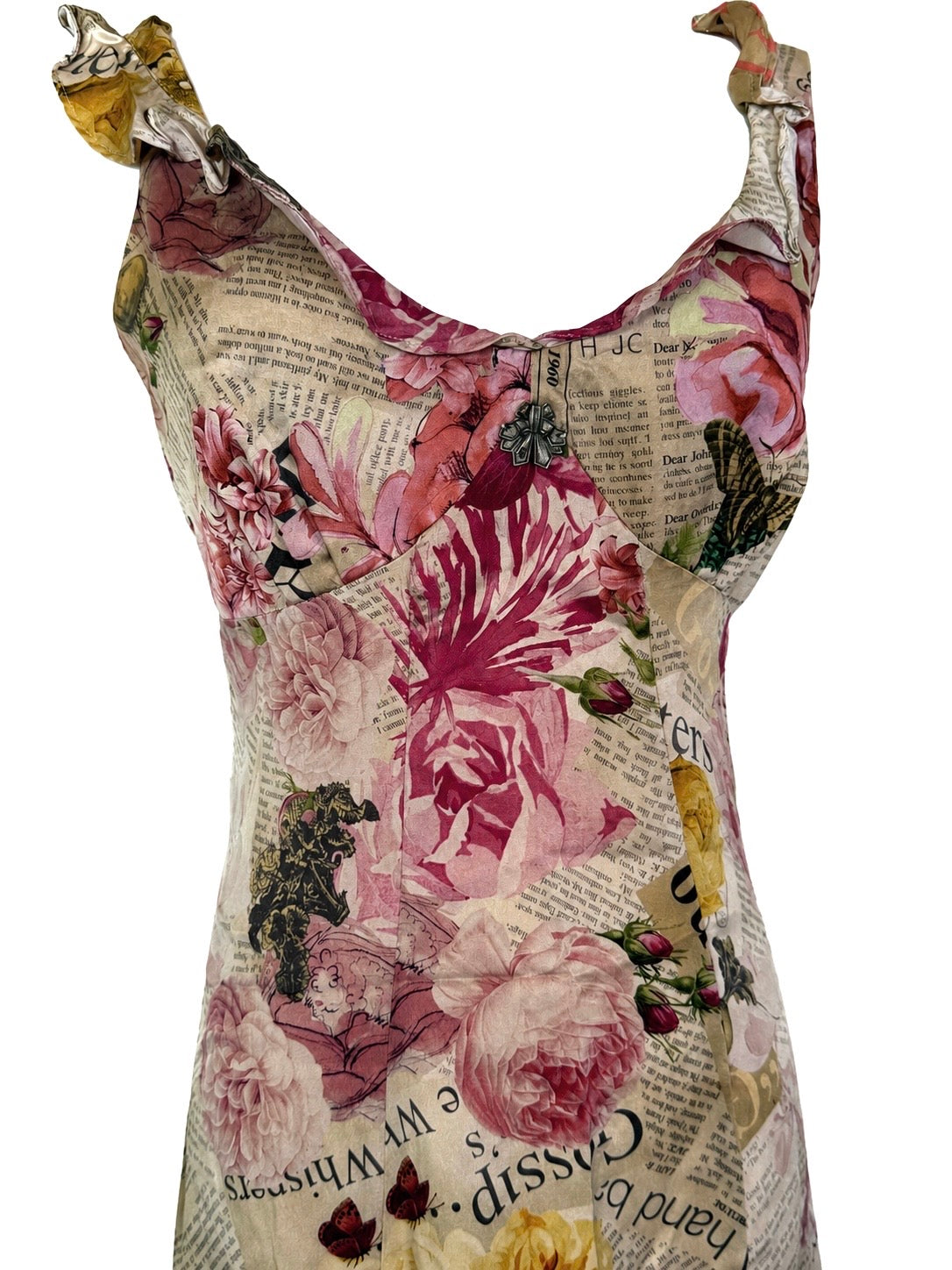 John Galliano Iconic Gazette Newspaper Floral 100% Silk Dress (Size XS)