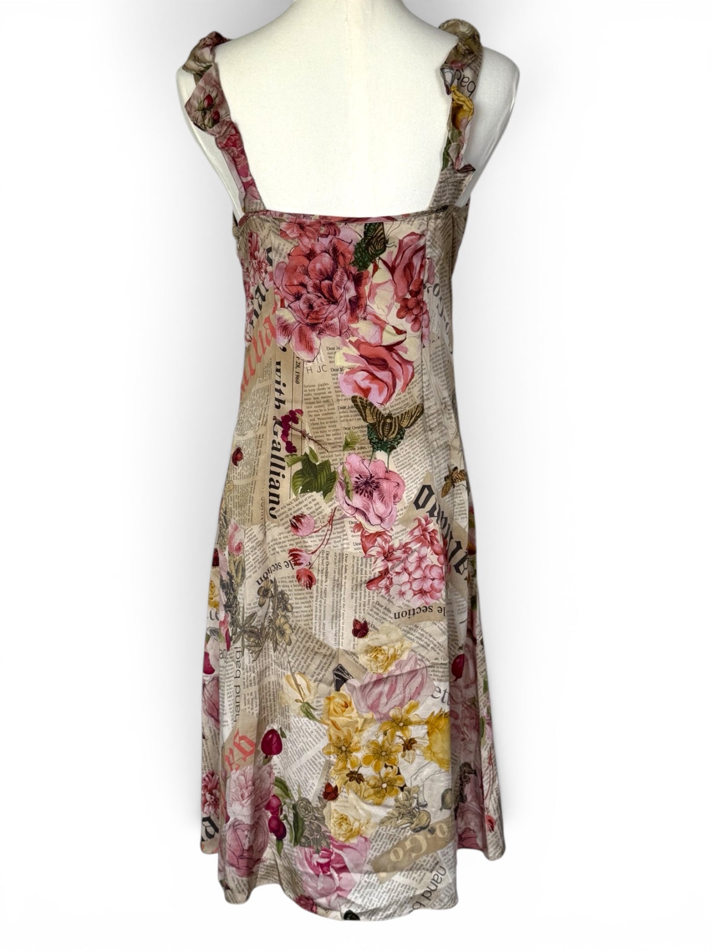 John Galliano Iconic Gazette Newspaper Floral 100% Silk Dress (Size XS)