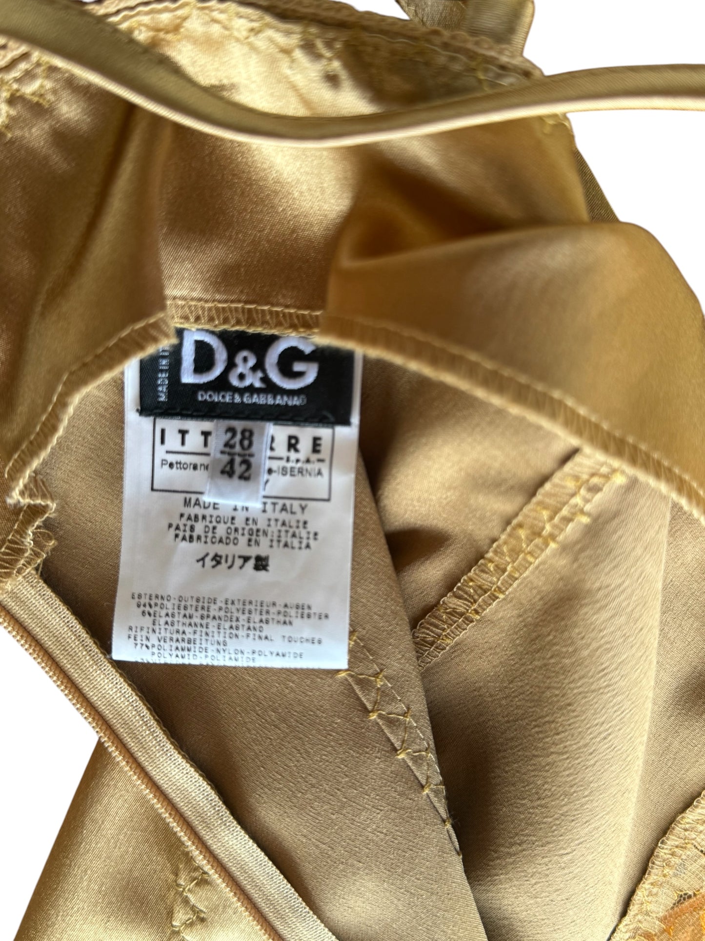 D&G F/W 2005 Runway Gold Satin Corset Dress (Size IT 42, US Medium-Large)