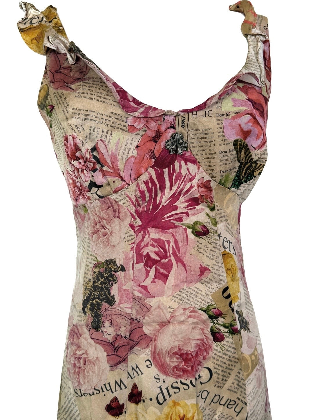 John Galliano Iconic Gazette Newspaper Floral 100% Silk Dress (Size XS-S)