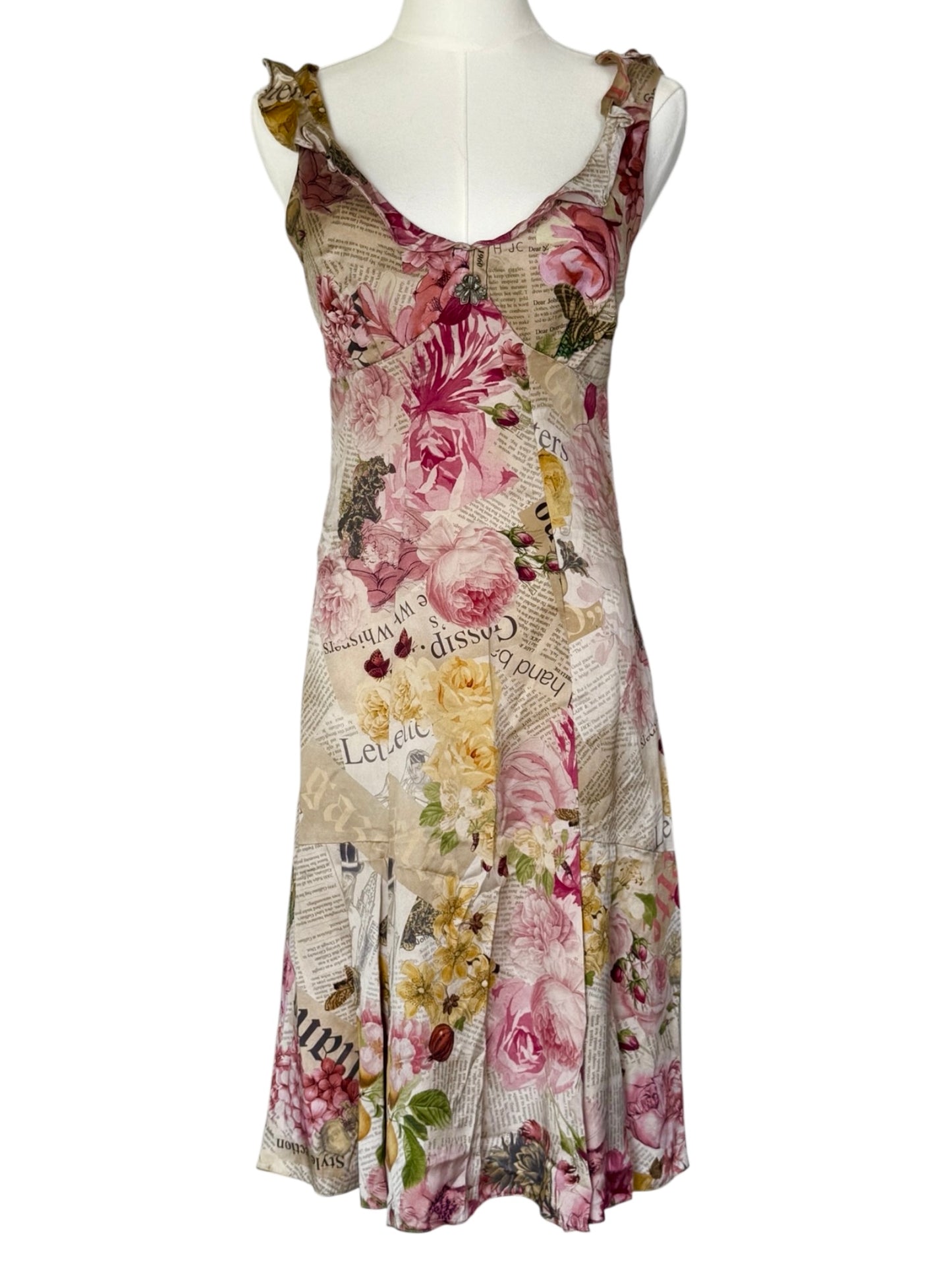 John Galliano Iconic Gazette Newspaper Floral 100% Silk Dress (Size XS)