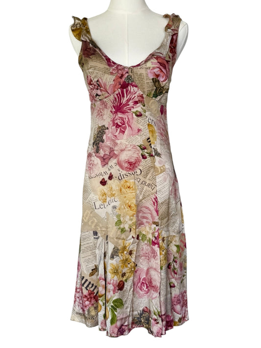 John Galliano Iconic Gazette Newspaper Floral 100% Silk Dress (Size XS)