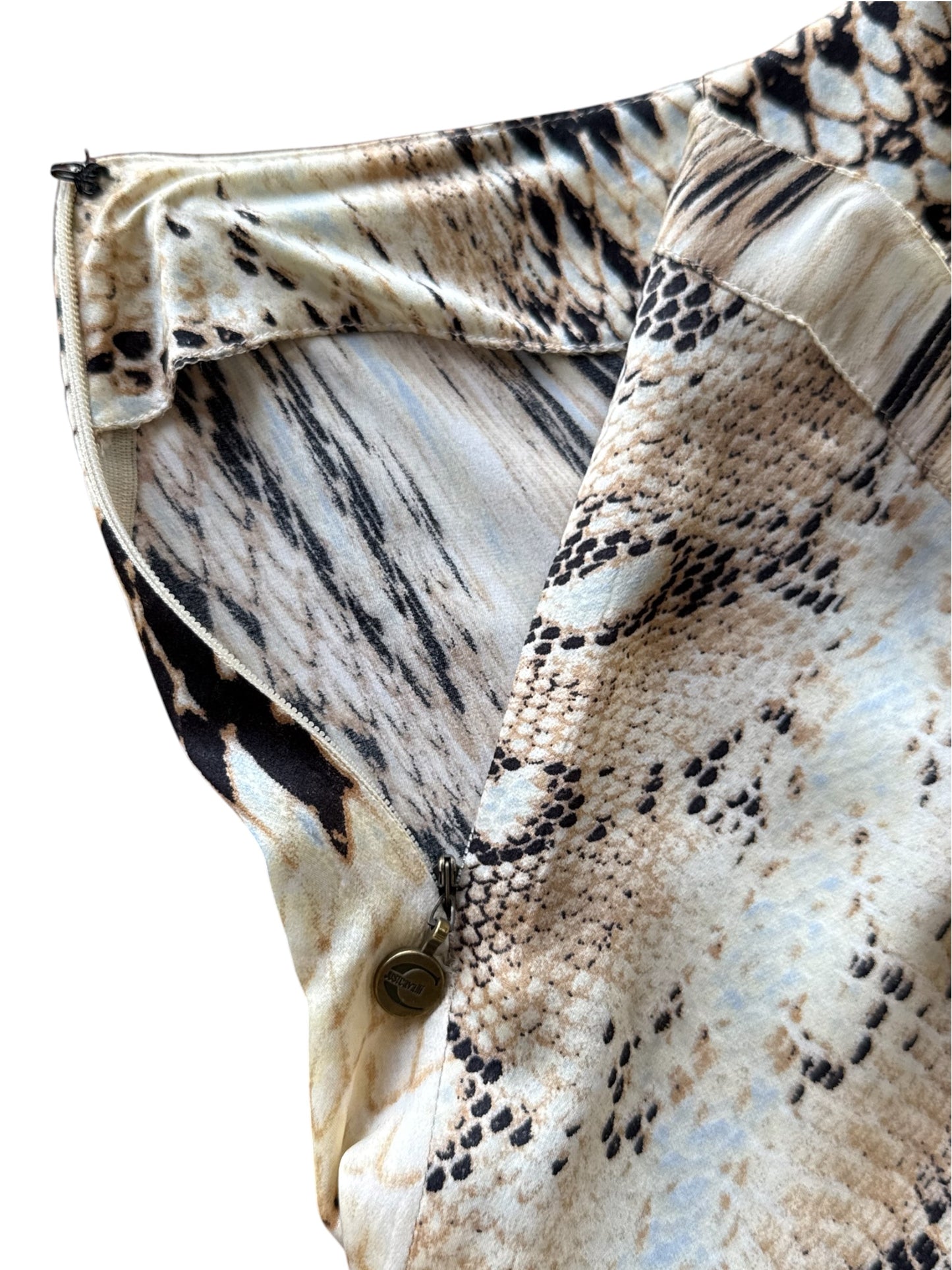 Cavalli 2000’s Snake Print Asymmetrical Silk Skirt