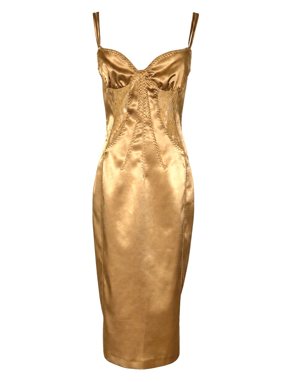 D&G F/W 2005 Runway Gold Satin Corset Dress (Size IT 42, US Medium-Large)