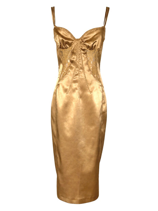D&G F/W 2005 Runway Gold Satin Corset Dress (Size IT 42, US Medium-Large)