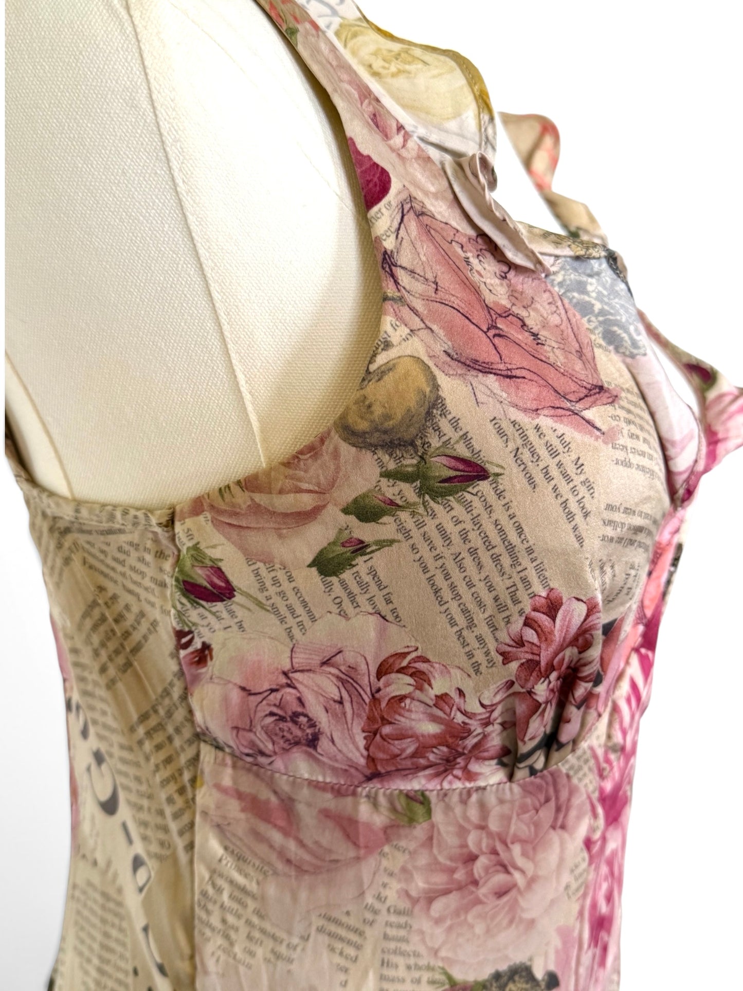 John Galliano Iconic Gazette Newspaper Floral 100% Silk Dress (Size XS)