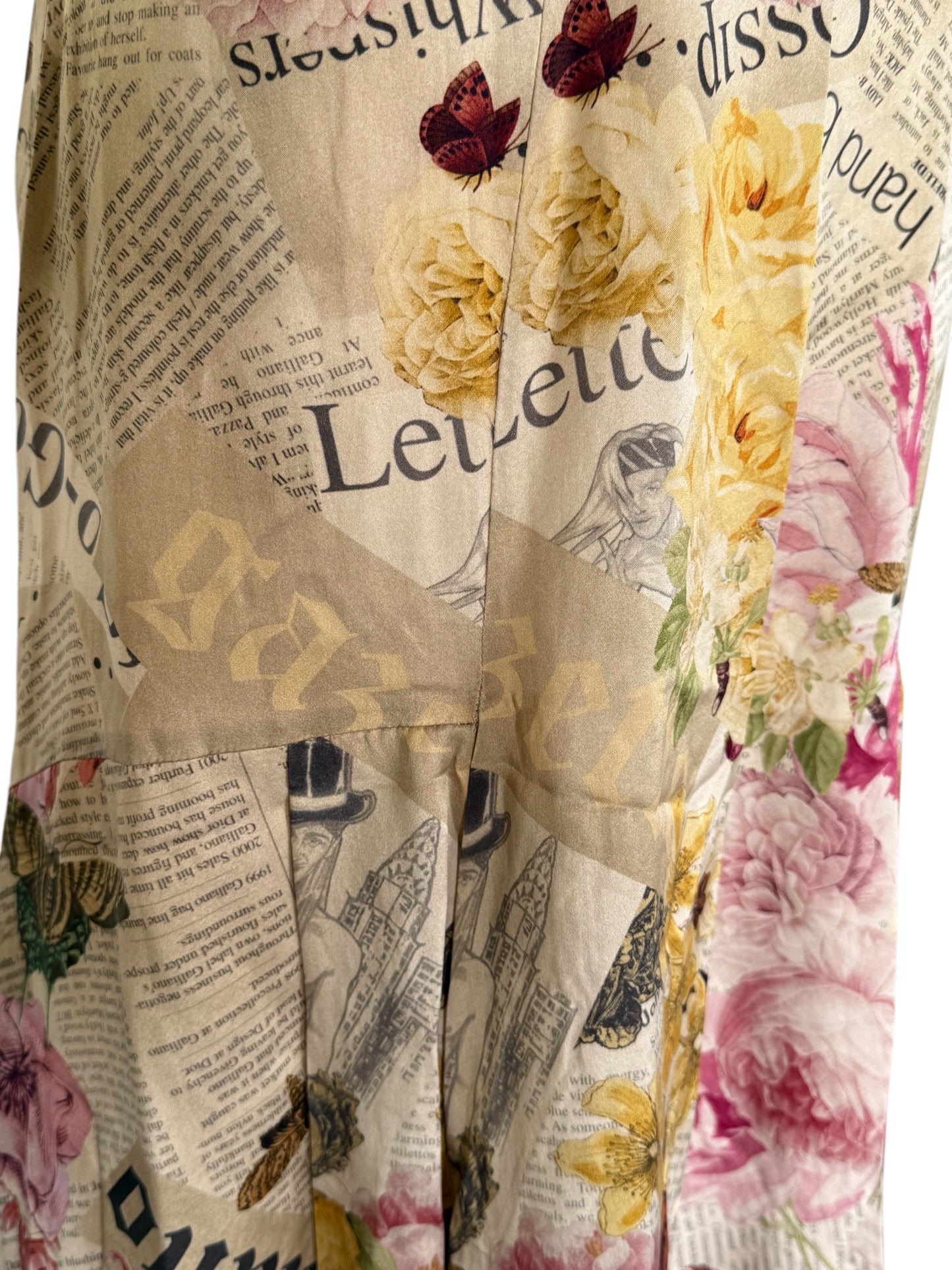 John Galliano Iconic Gazette Newspaper Floral 100% Silk Dress (Size XS)