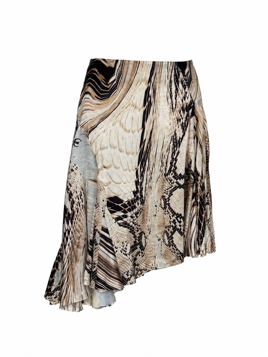 Cavalli 2000’s Snake Print Asymmetrical Silk Skirt