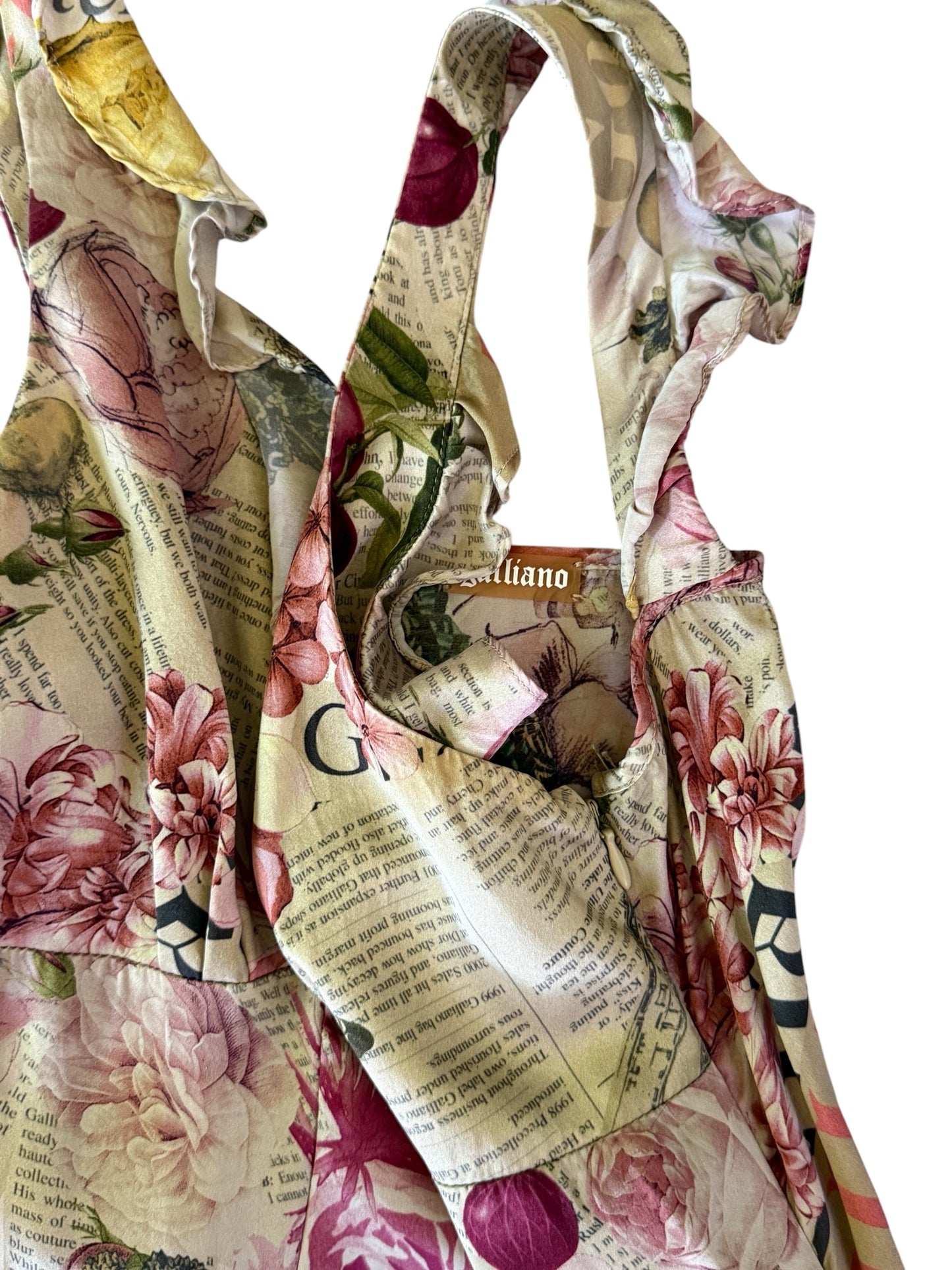John Galliano Iconic Gazette Newspaper Floral 100% Silk Dress (Size XS-S)