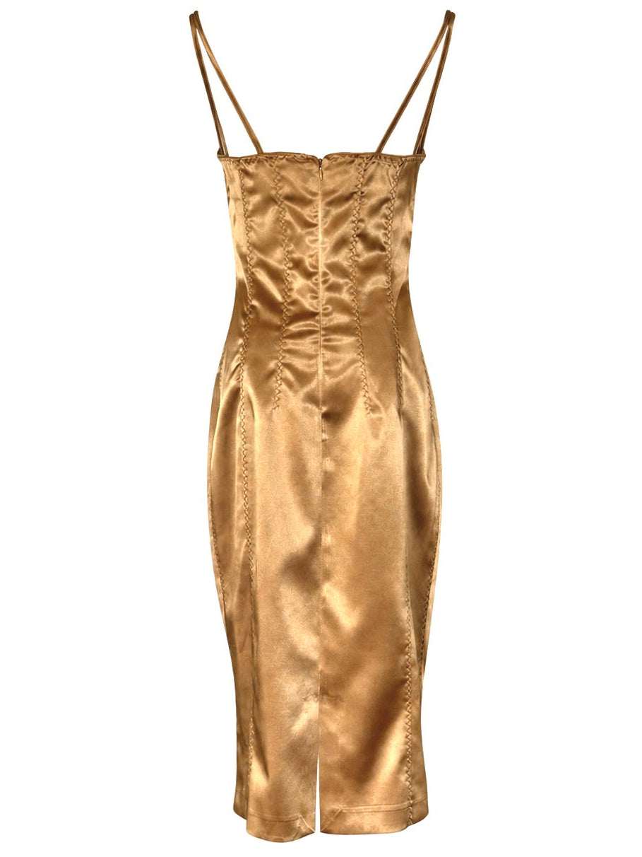 D&G F/W 2005 Runway Gold Satin Corset Dress (Size IT 42, US Medium-Large)