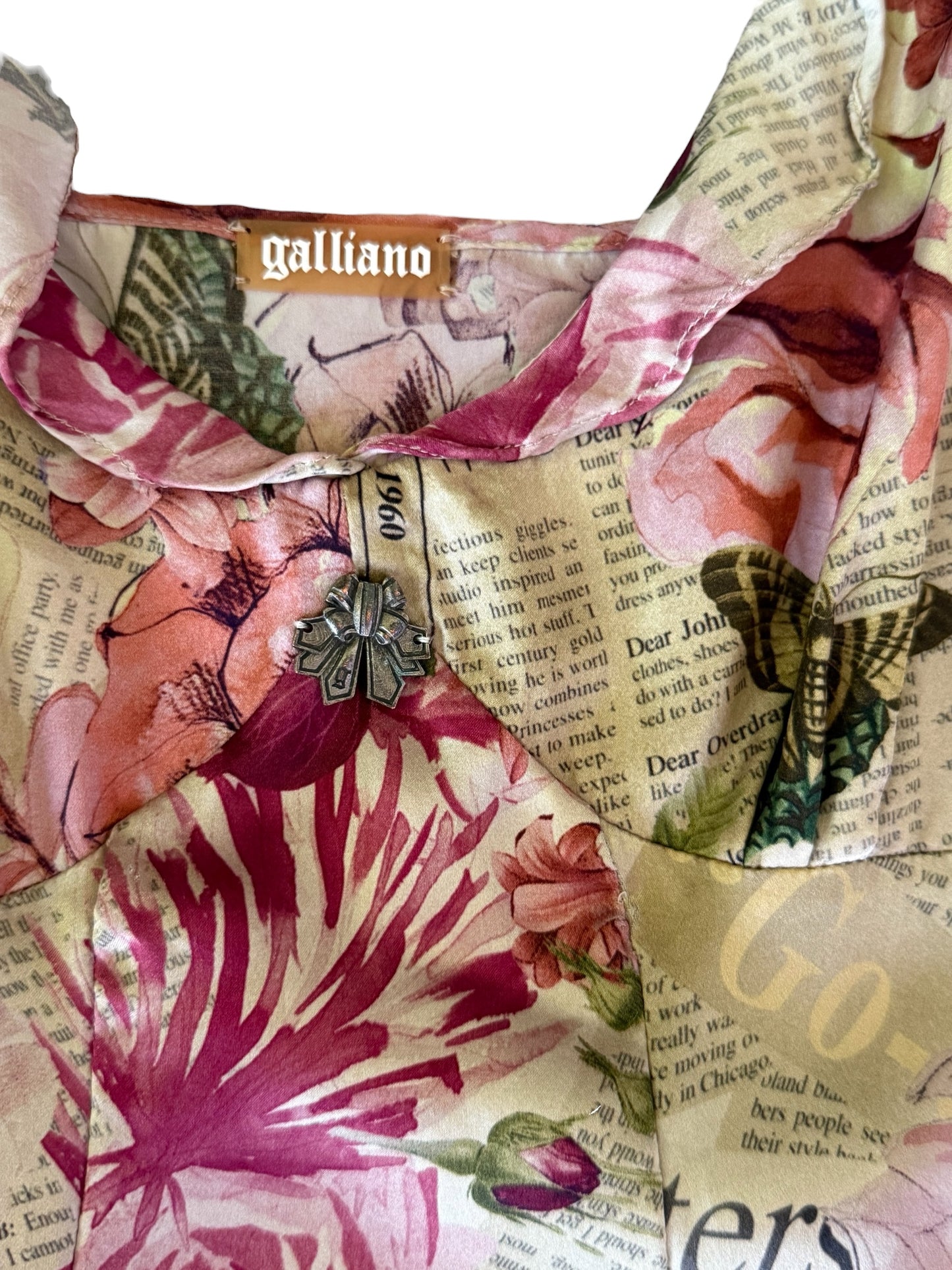 John Galliano Iconic Gazette Newspaper Floral 100% Silk Dress (Size XS-S)