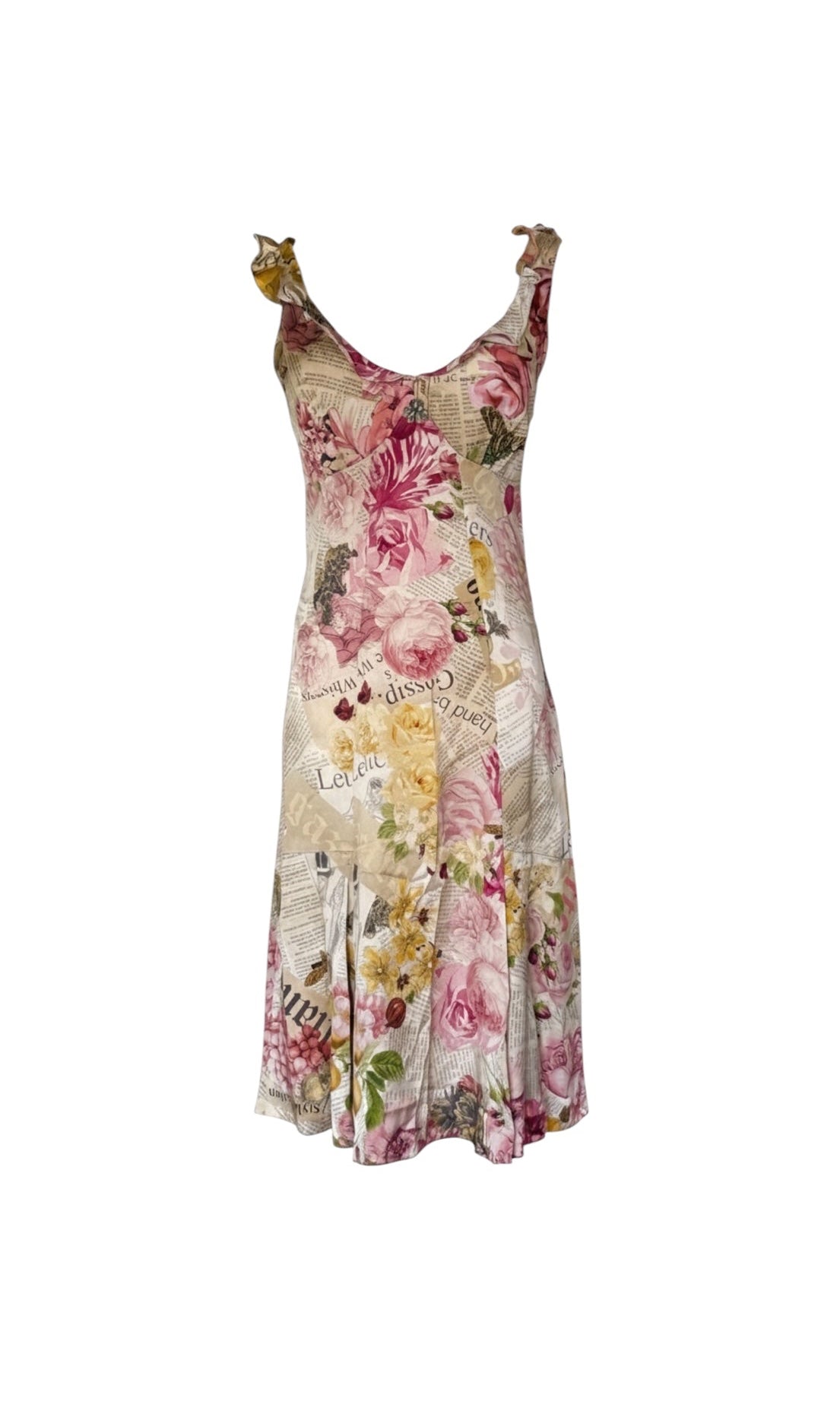 John Galliano Iconic Gazette Newspaper Floral 100% Silk Dress (Size XS-S)
