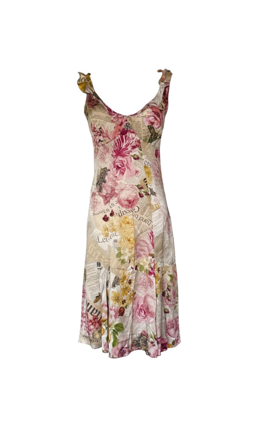 John Galliano Iconic Gazette Newspaper Floral 100% Silk Dress (Size XS-S)